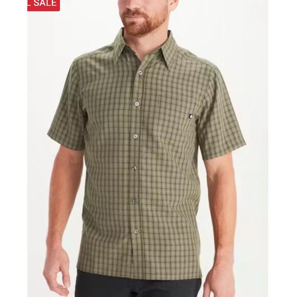 Marmot Eldridge Short-Sleeve Button Down Shirt Mens Size 1X Green Plaid UPF 20 - Picture 1 of 7